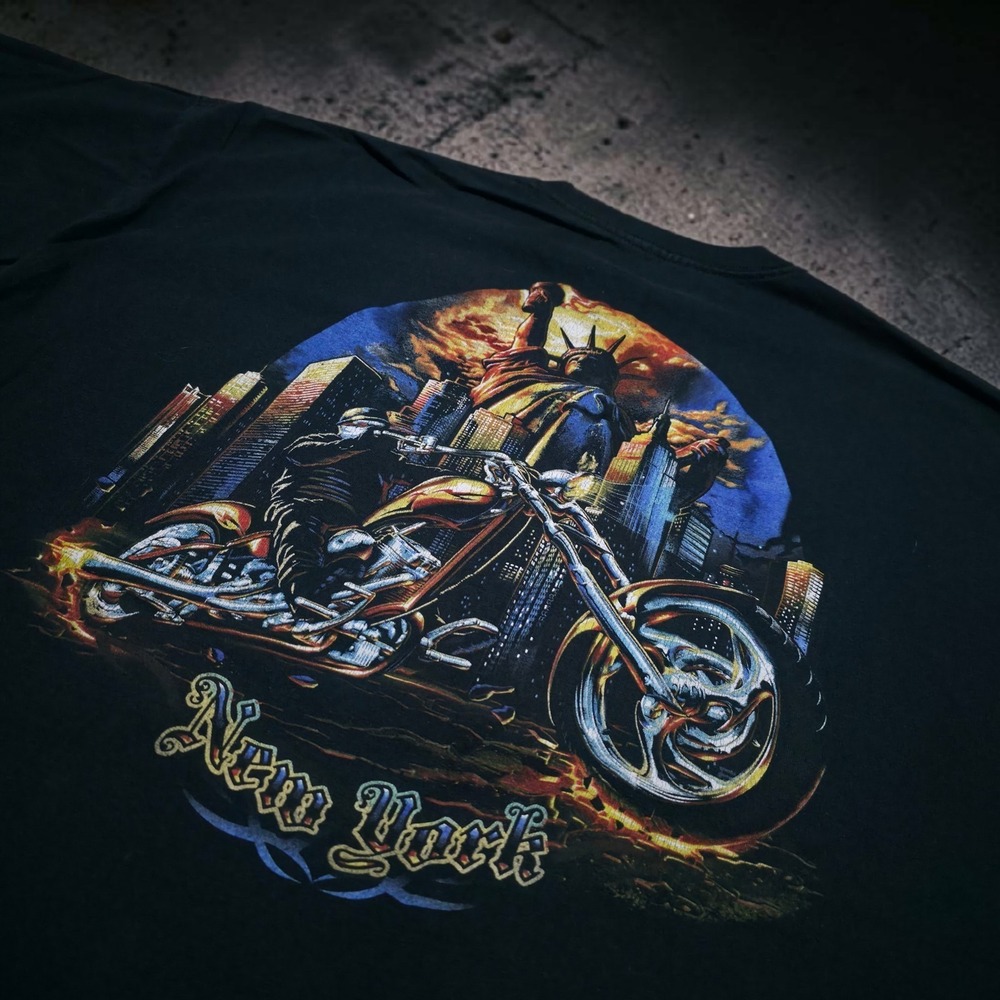Y2K Orange County Choppers Shirt Black Pullover Short Sleeve Biker 2XL New York